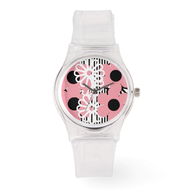 Hot-roze Floral Watch Horloge (Voorkant)