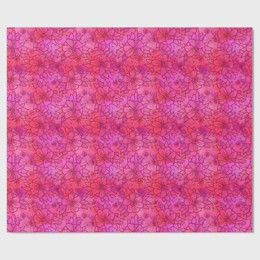 Hot-Roze Floral-wrappingpapier Cadeaupapier (Vlak)