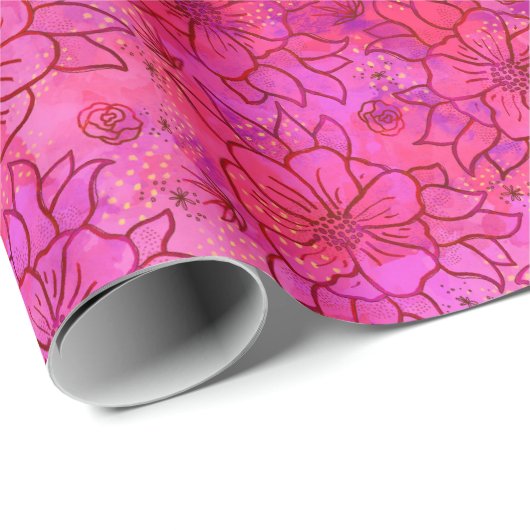 Hot-Roze Floral-wrappingpapier Cadeaupapier (Rol Hoek)