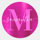 Hot-roze Folie monogram handtekening Ronde Sticker (Voorkant)