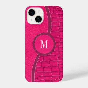 Hot-roze foliezakleder Alligator Afbeelding logo iPhone 14 Hoesje