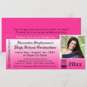 Hot-roze foto Afstuderen Ticket-uitnodigingen Kaart (Voorkant / Achterkant)