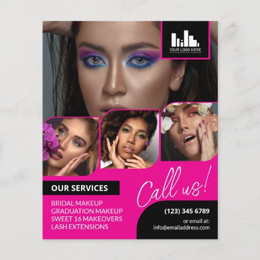 Hot roze foto collage Logo QR make-up promotioneel Flyer (Voorkant)