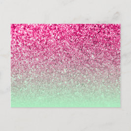 Hot-roze foto Glitter en Mint Green Ombre Briefkaart