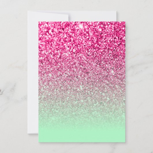 Hot-roze foto Glitter en Mint Green Ombre Kaart (Voorkant)
