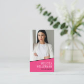 Hot Roze Foto QR Code Verticale Logo Visitekaartje (Staand voorkant)