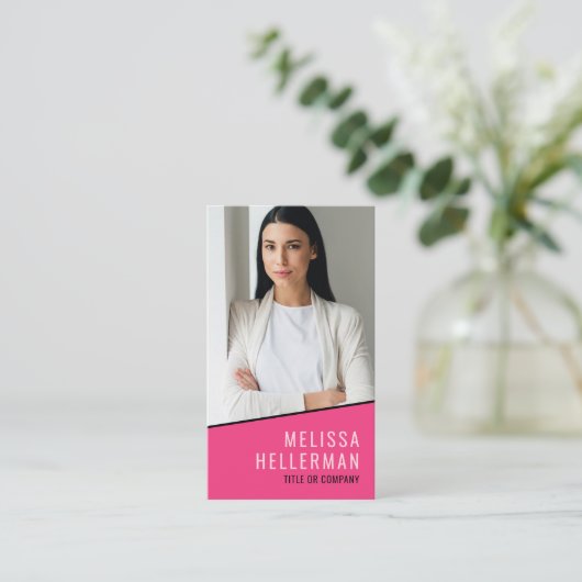 Hot Roze Foto QR Code Verticale Logo Visitekaartje (Staand voorkant)