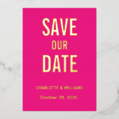 Hot-roze fotobedekking bespaart de datum goud folie uitnodiging (Voorkant)