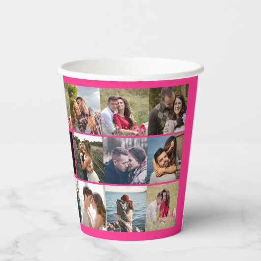 Hot-roze fotocollage-bekers voor bruiloft papieren bekers (Achterkant)