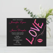 Hot-roze Fuchsia en Black Love Weddenation Kaart (Staand voorkant)