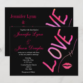 Hot-roze Fuchsia en Black Love Weddenation Kaart (Voorkant / Achterkant)