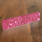 hot roze fuchsia minuscule sequentie glitter print naambordje (Zijkant)