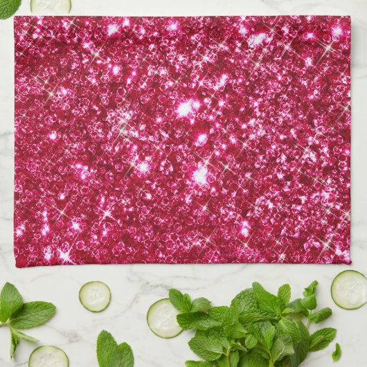 hot roze fuchsia minuscule sequentie glitter print theedoek (Gevouwen)