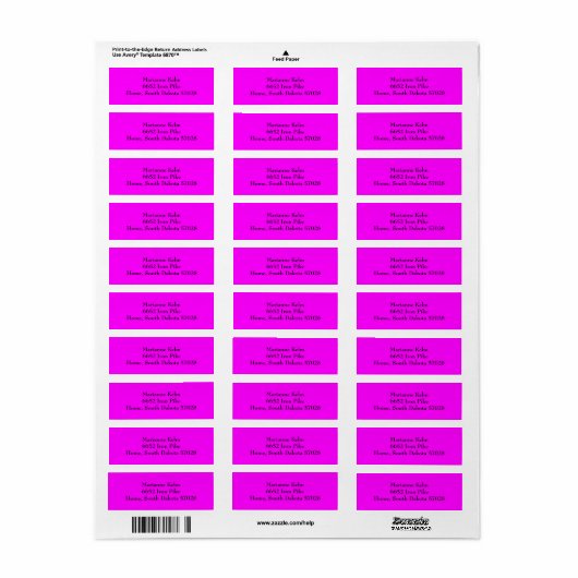 Hot-Roze Fuchsia Plain Return-adreslabels Etiket (Full Sheet)