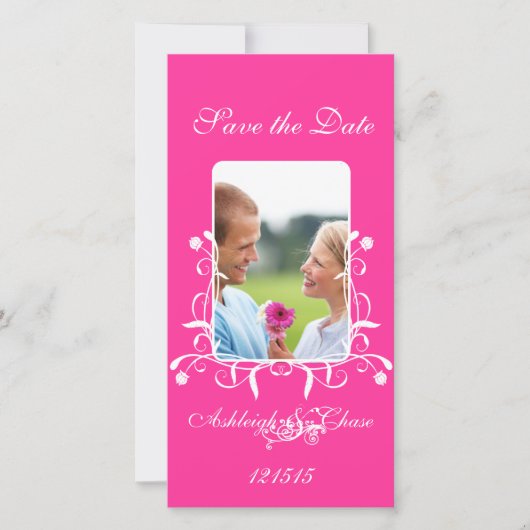 Hot-roze Fuchsia Save the Date Your Photo (Voorkant)