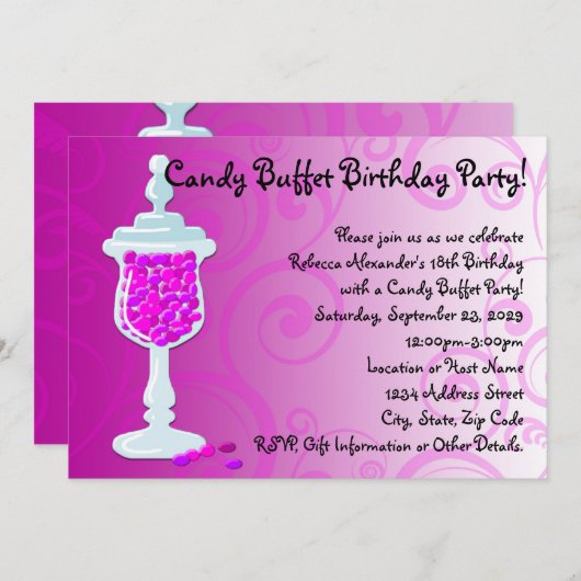 Hot-roze Fuchsia Snoep Buffet Kaart (Voorkant / Achterkant)