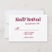 Hot-roze Fuchsia Typografie Weddenschap RSVP-kaart RSVP Kaartje (Voorkant)