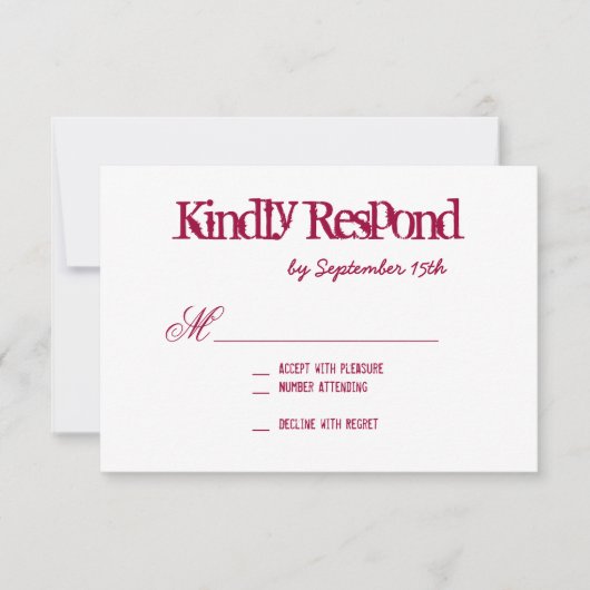 Hot-roze Fuchsia Typografie Weddenschap RSVP-kaart RSVP Kaartje (Voorkant)