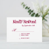 Hot-roze Fuchsia Typografie Weddenschap RSVP-kaart RSVP Kaartje (Staand voorkant)