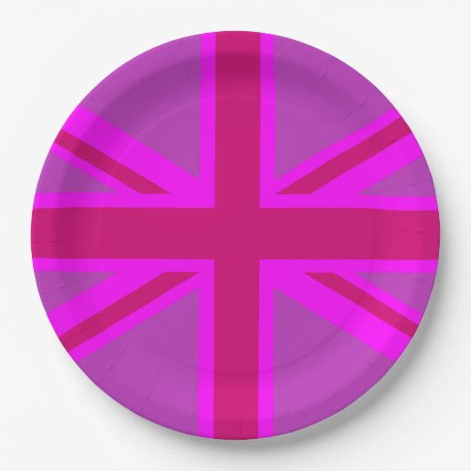 Hot-roze Fuchsia Union Jack Decor Papieren Bordje (Voorkant)
