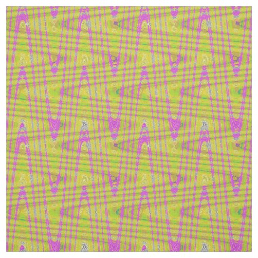 Hot-Roze Fuschia Yellow Wave Print Pattern Fabric Stof (Swatch)
