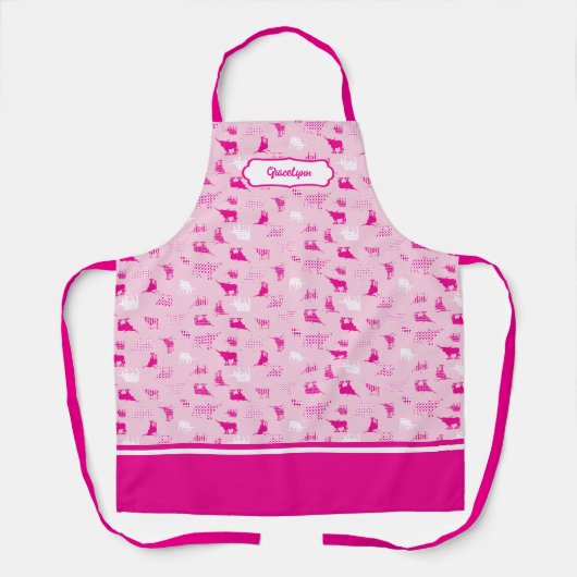 Hot-roze gebatterde langwerppatronen schort (Voorkant)