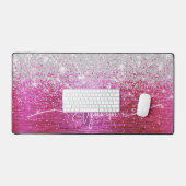 Hot roze geborsteld metaal zilver glitter monogram bureaumat (Keyboard & Muis)