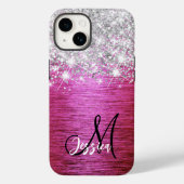 Hot roze geborsteld metaal zilver glitter monogram Case-Mate iPhone case (Achterkant)