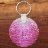 Hot roze geborsteld metaal zilver glitter monogram sleutelhanger (Achterkant)