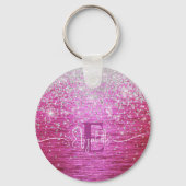 Hot roze geborsteld metaal zilver glitter monogram sleutelhanger (Achterkant)
