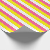 Hot-roze, geel en witte strepen cadeaupapier (Hoek)
