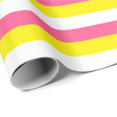 Hot-roze, geel en witte strepen cadeaupapier (Rol Hoek)