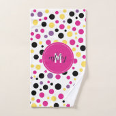 Hot roze geel monogram polka stippen bad handdoek (Handdoek)