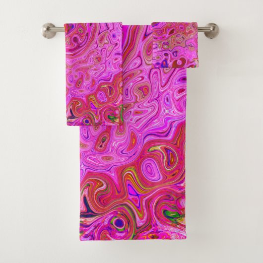 Hot-roze gemarmerde kleuren Abstract Retro Swirl Bad Handdoek (Insitu)