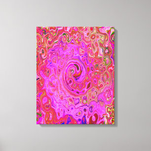 Hot-roze gemarmerde kleuren Abstract Retro Swirl Canvas Afdruk