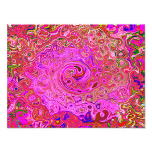Hot-roze gemarmerde kleuren Abstract Retro Swirl Foto Afdruk