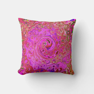Hot-roze gemarmerde kleuren Abstract Retro Swirl Kussen