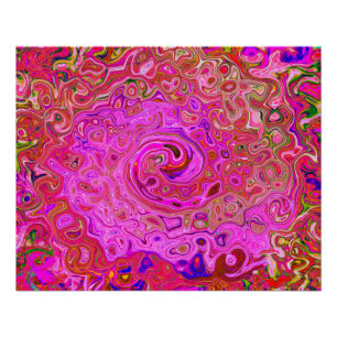 Hot-roze gemarmerde kleuren Abstract Retro Swirl Perfect Poster