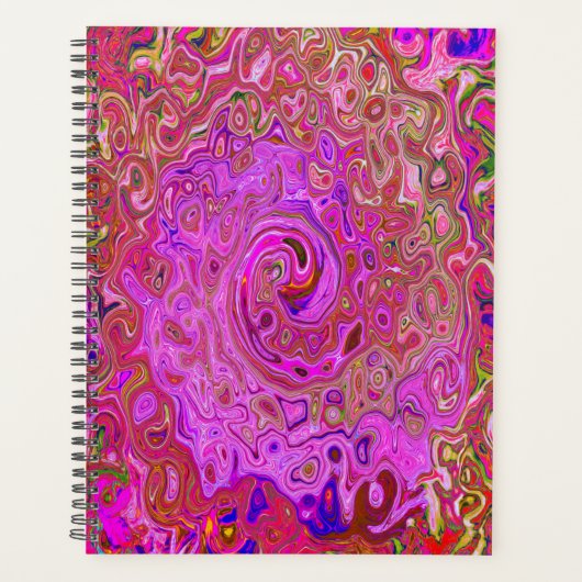 Hot-roze gemarmerde kleuren Abstract Retro Swirl Planner (Voorkant)