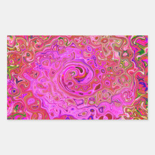 Hot-roze gemarmerde kleuren Abstract Retro Swirl Rechthoekige Sticker