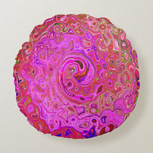 Hot-roze gemarmerde kleuren Abstract Retro Swirl Rond Kussen