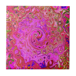 Hot-roze gemarmerde kleuren Abstract Retro Swirl Tegeltje