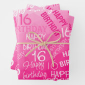 Hot-roze Geometric Mesh Pattern verjaardag op elke Inpakpapier Vel (In situ)