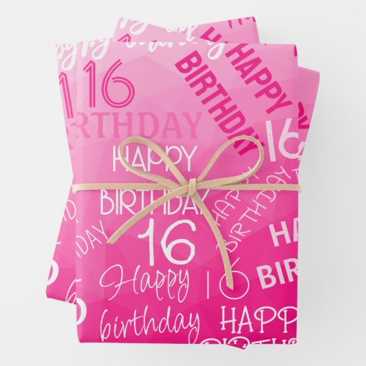 Hot-roze Geometric Mesh Pattern verjaardag op elke Inpakpapier Vel (In situ)