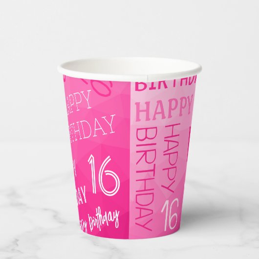 Hot-roze Geometric Mesh Pattern verjaardag op elke Papieren Bekers (Rechts)
