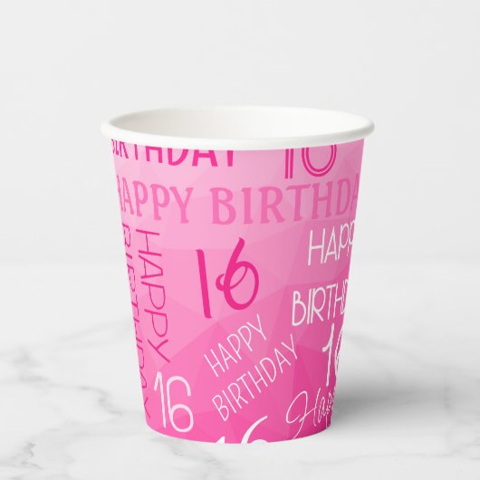 Hot-roze Geometric Mesh Pattern verjaardag op elke Papieren Bekers (Voorkant)