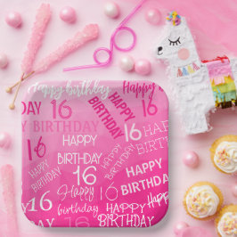 Hot-roze Geometric Mesh Pattern verjaardag op elke Papieren Bordje