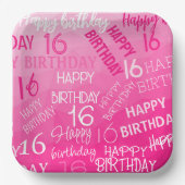 Hot-roze Geometric Mesh Pattern verjaardag op elke Papieren Bordje (Voorkant)