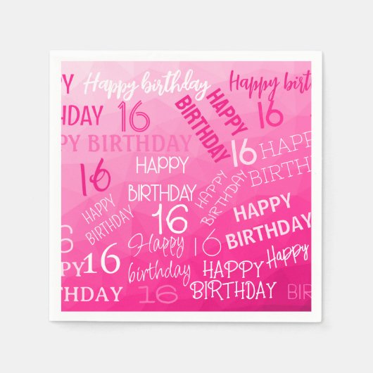Hot-roze Geometric Mesh Pattern verjaardag op elke Servet (Voorkant)