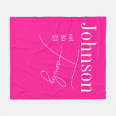 Hot roze gepersonaliseerde moderne familienaam fleece deken (Voorkant (Horizontaal))